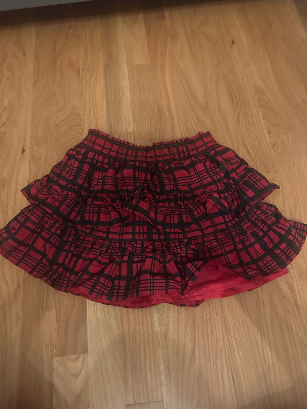 Girls plaid LoveShackFancy ruffle skirt